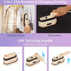 Ångtvättar-Mini Resefärgplanka för Resor, 2-i-1 Torr- och Ångstrykning, Bärbar Klädångare, Liten Planka med 180° Rotationshandtag