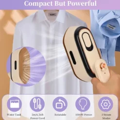 Ångtvättar-Mini Resefärgplanka för Resor, 2-i-1 Torr- och Ångstrykning, Bärbar Klädångare, Liten Planka med 180° Rotationshandtag