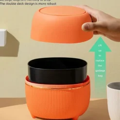 DAO Soptunnor-Mini rund papperskorg med lock, i plast, för hem, kök, badrum, kontor (orange) db