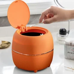 DAO Soptunnor-Mini rund papperskorg med lock, i plast, för hem, kök, badrum, kontor (orange) db