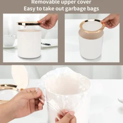 AIZHENCHEN Soptunnor-Mini Skrivbords Papperskorg med Lock 2,6 Liter Liten Plastavfallsbehållare för Bord för Badrum Kontor Sminkbord och Kök Vit