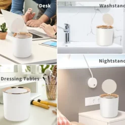 AIZHENCHEN Soptunnor-Mini Skrivbords Papperskorg med Lock 2,6 Liter Liten Plastavfallsbehållare för Bord för Badrum Kontor Sminkbord och Kök Vit