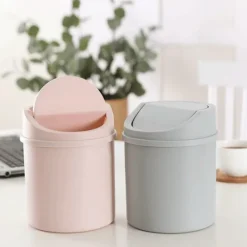 HEET Soptunnor-Mini skrivbordspapperskorg Liten papperskorg med lock Sovrumsskräp