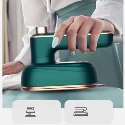 Strykjärn-Ministrykmaskin Vikbar Roterbar bottenplatta i titan Antiskåld silikon Handhållet ångstrykjärn för resor Svartgrön EU-kontakt 220V