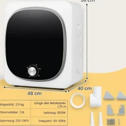 Northix Torktumlare-Minitorktumlare 2.5KG med 5 program upp till 69℃ avluftstork 800W