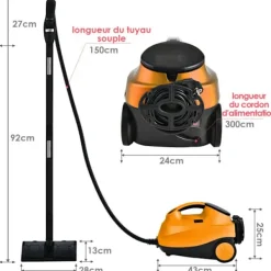 COSTWAY Ångtvättar-Mångsidig Dampförare 2000W , Bedbuggar - 1,5L Behållare, 19 Tillbehör, 4,0 Bar - LED Indikator - 108℃ - Kvalster Orange