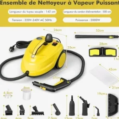 COSTWAY Ångtvättar-Mångsidig ångtvätt 2000W för vägglöss - 5 BAR - 15 tillbehör och manometrar - 1,8L tank - 160°C - 4 hjul -