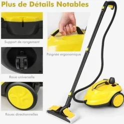 COSTWAY Ångtvättar-Mångsidig ångtvätt 2000W för vägglöss - 5 BAR - 15 tillbehör och manometrar - 1,8L tank - 160°C - 4 hjul -