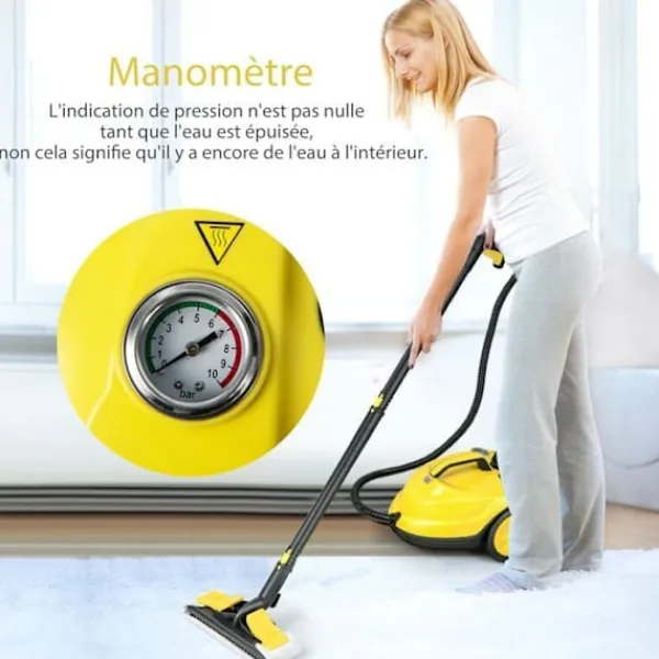 COSTWAY Ångtvättar-Mångsidig ångtvätt 2000W för vägglöss - 5 BAR - 15 tillbehör och manometrar - 1,8L tank - 160°C - 4 hjul -