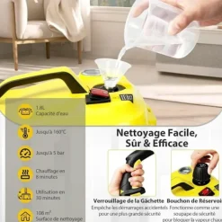 COSTWAY Ångtvättar-Mångsidig ångtvätt 2000W för vägglöss - 5 BAR - 15 tillbehör och manometrar - 1,8L tank - 160°C - 4 hjul -