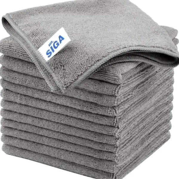 Svampar & Dukar-*MR.SIGA Mikrofiber Rengöringsduk, Universalhanddukar, Rändfria Rengöringstrasor, 12-pack, Grå, Storlek 32 x 32 cm (12,6 x 12,6 tum)