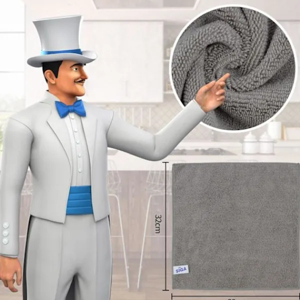 Svampar & Dukar-*MR.SIGA Mikrofiber Rengöringsduk, Universalhanddukar, Rändfria Rengöringstrasor, 12-pack, Grå, Storlek 32 x 32 cm (12,6 x 12,6 tum)