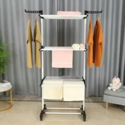 HERZBERG Tvättillbehör-Multifunktionell torkställning 20m vit och svart HG8034-BW