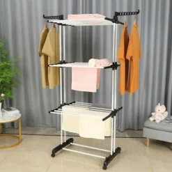 HERZBERG Tvättillbehör-Multifunktionell torkställning 20m vit och svart HG8034-BW