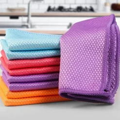 DAO Svampar & Dukar-Multifunktionella rengöringsdukar med fiskfjällsmönster, mikrofiberdukar med tråd för polering av glas och torkning av disk [DB] 30 X 40cm