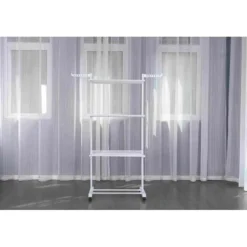 HERZBERG Tvättillbehör-Multifunktions torkställ - - HG8034-WHT - 20m torklinje - Rostfritt stål - Inomhus/utomhus