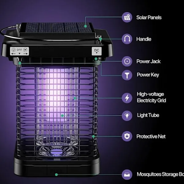Xuigort Skadedjur & Insekter-Myggdödande lampa för utomhus- och inomhusbruk, solcellsbaserad UV-myggdödande lampa, elektrisk lampa för insektsfångst