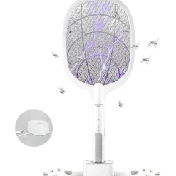 Skadedjur & Insekter-Myggsmälla, 2-i-1 3000V USB Uppladdningsbar Elektrisk Flugsmälla Med Laddningsbas Mot Myggor, Flugor, Insekter, Flugfångare