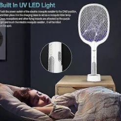 Skadedjur & Insekter-Myggsmälla, 2-i-1 3000V USB Uppladdningsbar Elektrisk Flugsmälla Med Laddningsbas Mot Myggor, Flugor, Insekter, Flugfångare