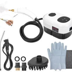 Ångtvättar-Ångrengörare, 2500W Högtemperatur Ångrengörare, Bärbar Ångrengöringsmaskin, 10S Snabb Uppvärmning, med 3 Borsthuvuden (Vit)