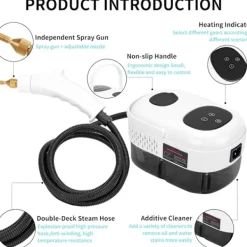 Ångtvättar-Ångrengörare, 2500W Högtemperatur Ångrengörare, Bärbar Ångrengöringsmaskin, 10S Snabb Uppvärmning, med 3 Borsthuvuden (Vit)