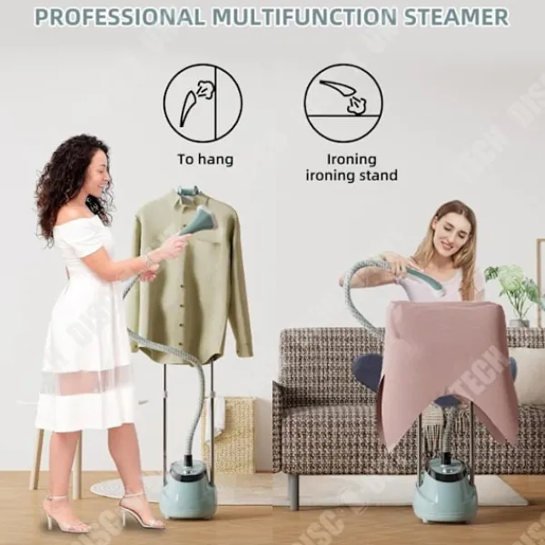 LUNAVO Ångtvättar-Ångstrykningsapparat vertikal - TECH DISCOUNT - 1.6L - 1800W - 10 hastigheter - Högtemperatursterilisering