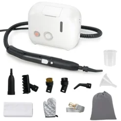 COSTWAY Ångtvättar-Ångtvätt för vägglöss 1600W -180℃-3 Bar-Reservoir 1L-Förvärmning på 15s-Justerbar Intensitet-12 Tillbehör-Vit