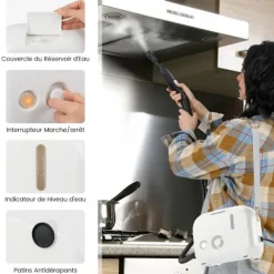 COSTWAY Ångtvättar-Ångtvätt för vägglöss 1600W -180℃-3 Bar-Reservoir 1L-Förvärmning på 15s-Justerbar Intensitet-12 Tillbehör-Vit