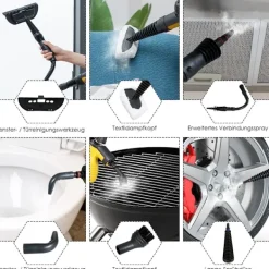 Northix Ångtvättar-Ångtvätt handhållen 9-delad tillbehörssats och säker design ångrengöring gul
