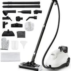 COSTWAY Ångtvättar-Ångtvätt 2000W för vägglöss 5BAR-19 Tillbehör-Reservoir 1,8L-Universaldäck-160℃-Autonomi 35 min-Vit