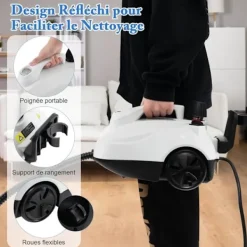 COSTWAY Ångtvättar-Ångtvätt 2000W för vägglöss 5BAR-19 Tillbehör-Reservoir 1,8L-Universaldäck-160℃-Autonomi 35 min-Vit