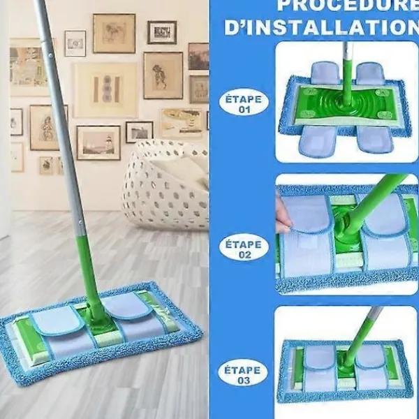 AquaForge Städmoppar-3-pack, Blå Swiffer Sweeper-kompatibla, återanvändbara ersättningsdukar
