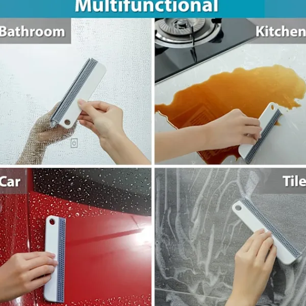 Superp Fönsterrengöring-2-pack fönsterraka, duschskrapa, silikonskrapa för spegel, fönster, glas och kök, badrumsytor, repfri, silikonavtorkningsset