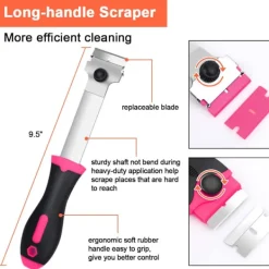 wxsp Fönsterrengöring-3-pack Glasskrapare med 30 Extra Blad för Skrapor, Multifunktionell Rengöring, för Etiketter, Dekaler, Glasfärg (Rosa - Dubbel)