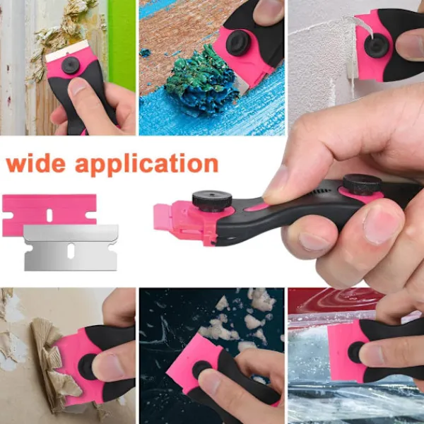 wxsp Fönsterrengöring-3-pack Glasskrapare med 30 Extra Blad för Skrapor, Multifunktionell Rengöring, för Etiketter, Dekaler, Glasfärg (Rosa - Dubbel)