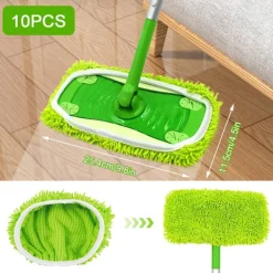 Svampar & Dukar-10-pack golvmoppar kompatibla med Swiffer Sweeper för våt och torr användning, återanvändbara mikrofiberdukar för alla golvtyper, grön 25x11,5 cm