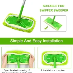 Svampar & Dukar-10-pack golvmoppar kompatibla med Swiffer Sweeper för våt och torr användning, återanvändbara mikrofiberdukar för alla golvtyper, grön 25x11,5 cm