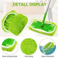 Svampar & Dukar-10-pack golvmoppar kompatibla med Swiffer Sweeper för våt och torr användning, återanvändbara mikrofiberdukar för alla golvtyper, grön 25x11,5 cm