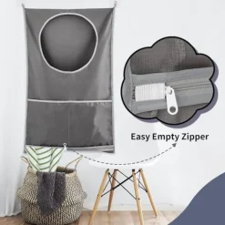 Tvättillbehör-2-pack grå, hängande tvättkorg, dörrtvättkorg med ficka, dragkedja, hopfällbar, lätt hängande tvättväska för husbil, lägenhet, studentrum