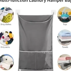 Tvättillbehör-2-pack grå, hängande tvättkorg, dörrtvättkorg med ficka, dragkedja, hopfällbar, lätt hängande tvättväska för husbil, lägenhet, studentrum