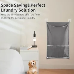 Tvättillbehör-2-pack grå, hängande tvättkorg, dörrtvättkorg med ficka, dragkedja, hopfällbar, lätt hängande tvättväska för husbil, lägenhet, studentrum