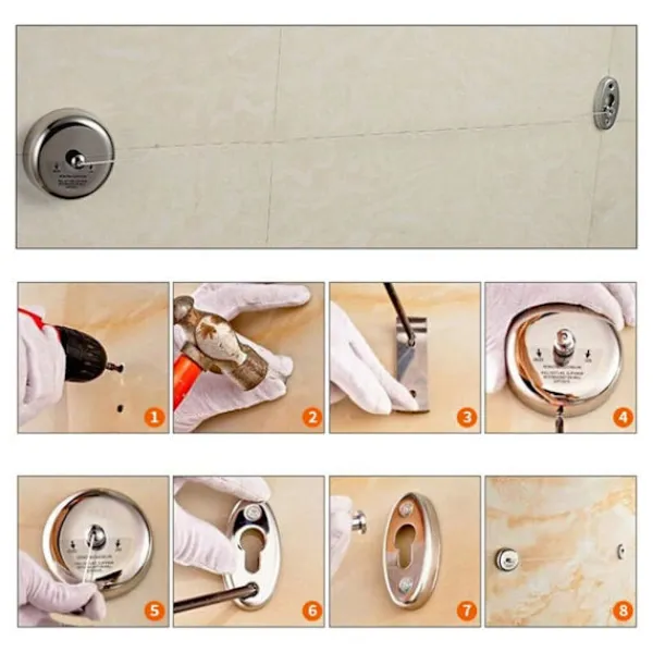 Tvättillbehör-2-pack hållbart 304 rostfritt stål infällbar klädstreck med