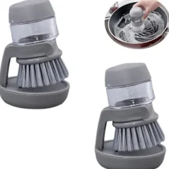 Svampar & Dukar-2-pack Köksdiskborste, Diskborste med behållare, Tvättborste med flytande dispenser (Grå)