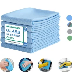 AIZHENCHEN Svampar & Dukar-6-pack Mikrofiber Glasrengöringsdukar - Ränderfria, För Fönster/Bil/Speglar, Återanvändbara 6 PCS