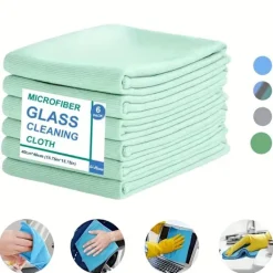 AIZHENCHEN Svampar & Dukar-6-pack Mikrofiber Glasrengöringsdukar - Ränderfria, För Fönster/Bil/Speglar, Återanvändbara 6 PCS