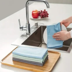 AIZHENCHEN Svampar & Dukar-6-pack Mikrofiber Glasrengöringsdukar - Ränderfria, För Fönster/Bil/Speglar, Återanvändbara 6 PCS