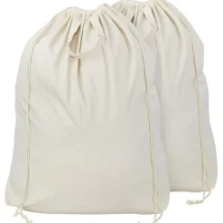 Tvättillbehör-2-pack naturliga bomullslinne tvättpåsar med bärhandtag och dragskostängning, maskintvättbara för tvättkorg eller korgar