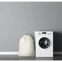 Tvättillbehör-2-pack naturliga bomullslinne tvättpåsar med bärhandtag och dragskostängning, maskintvättbara för tvättkorg eller korgar