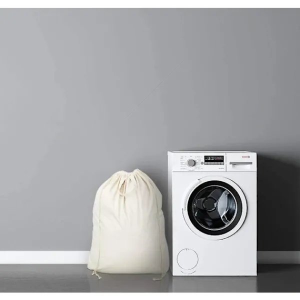 Tvättillbehör-2-pack naturliga bomullslinne tvättpåsar med bärhandtag och dragskostängning, maskintvättbara för tvättkorg eller korgar