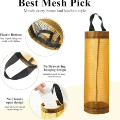 DAO Soptunnor-2-pack Plastpåsehållare, Påsehållare i Nät för Att Hänga, Förvaringspåse för Sopåsar, Vikbar Påseförvaring för Hemmet och Köket